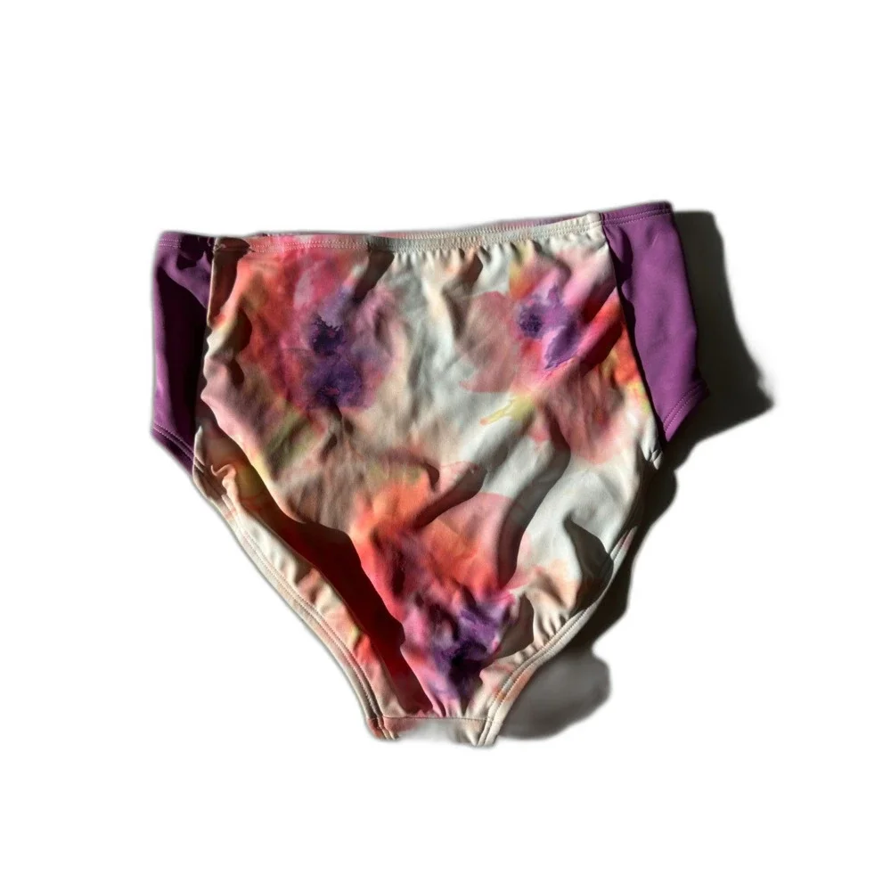 NWT DSG Girls High Waist Swim Bottom Inky Overdye Warm Purple Tie Dye Size XS